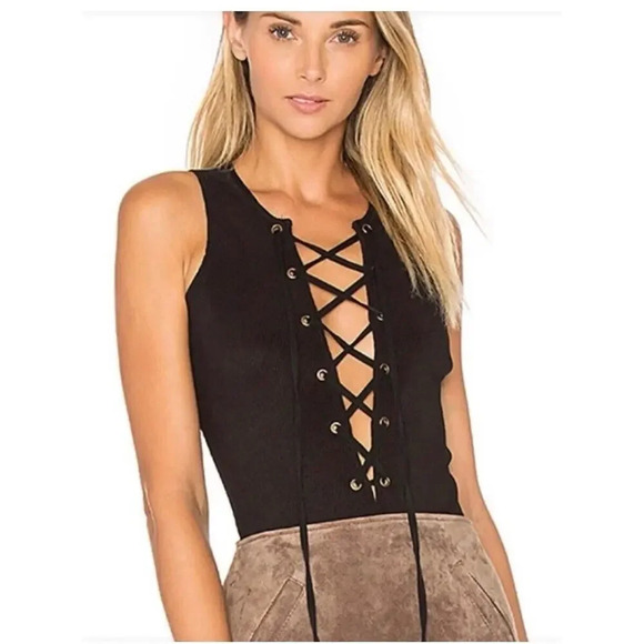 Tularosa Revolve Ribbed Lace Up Nile Bodysuit in Black Size Small 1006 - Picture 1 of 7